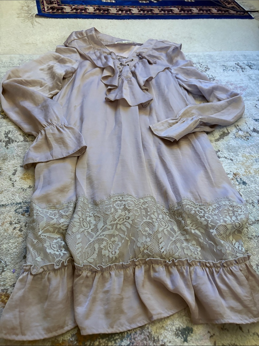 Listicle Long Sleeve Ruffle Dress in Dusty Mauve